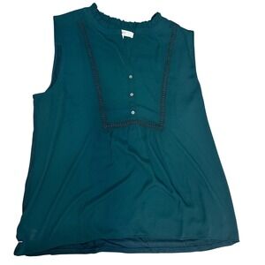 Loft womens blouse green short sleeve workwear top boho relaxed lightweight L